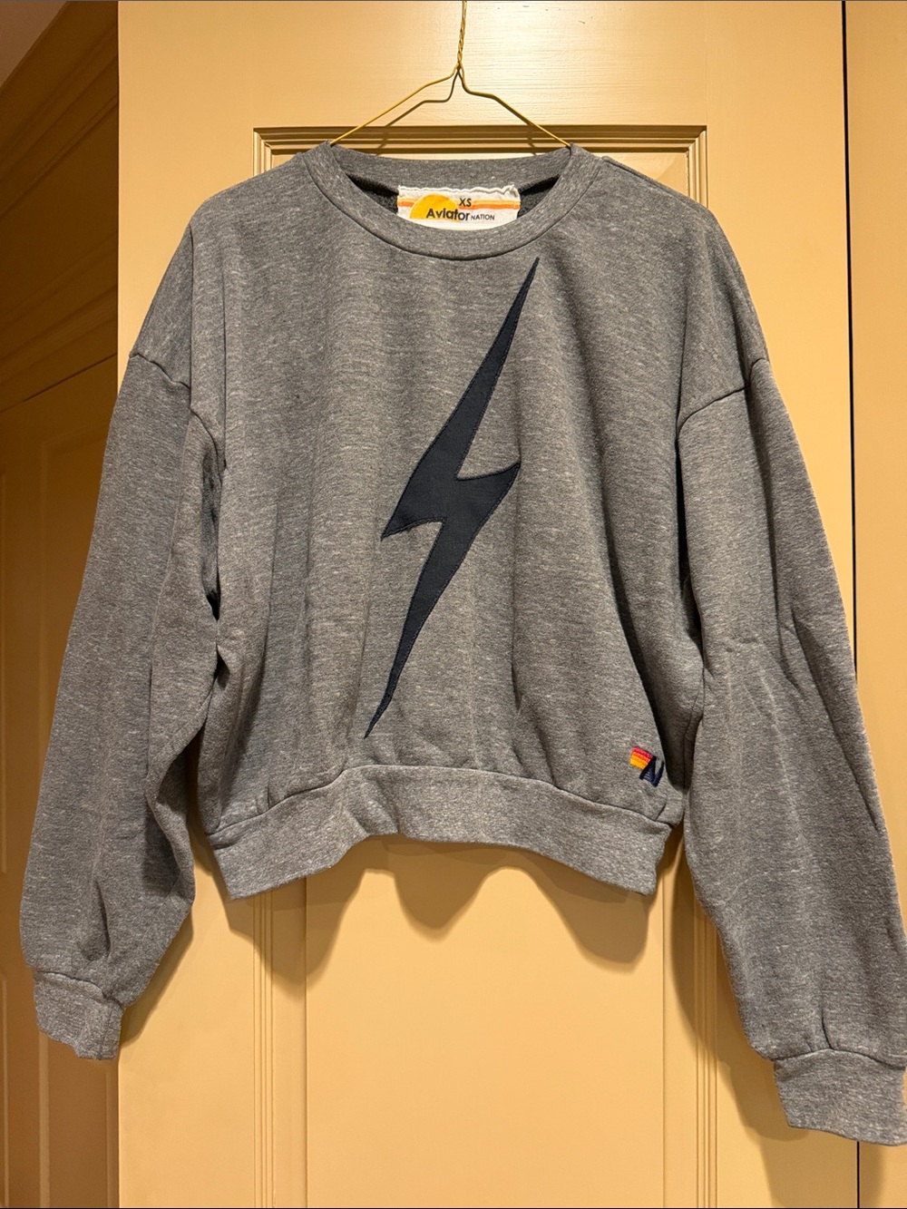 Aviator Nation Gray Sweatshirt with Navy Lightning Bolt